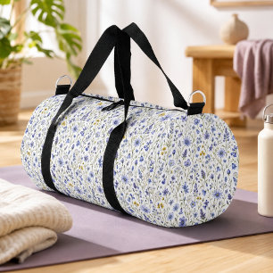 Blue Yellow Green Watercolor Wildflower Pattern Duffle Bag