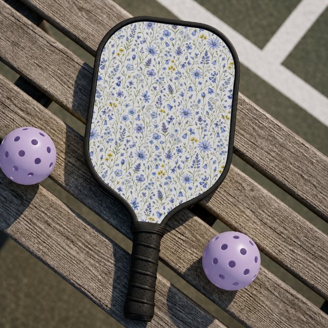 Blue Yellow Green Watercolor Wildflower Pattern Pickleball Paddle (Creator Uploaded)