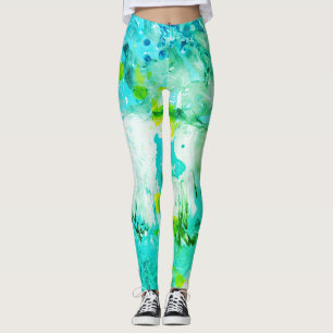 Blue Yellow Green White Modern Elegant Abstract Leggings