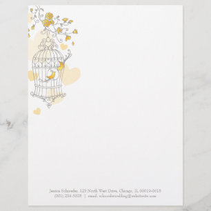 Blue yellow grey bird cage letterhead