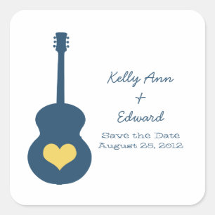 Blue/Yellow Guitar Heart Save the Date Stickers