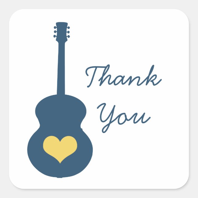 Blue/Yellow Guitar Heart Thank You Stickers (Front)