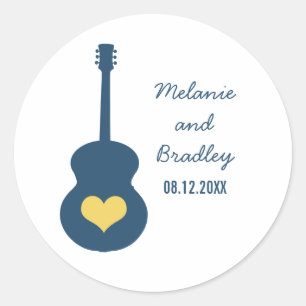 Blue/Yellow Guitar Heart Wedding Stickers