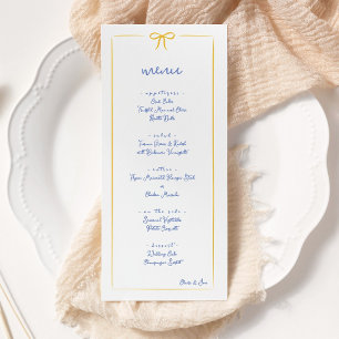 Blue & Yellow Hand Drawn Bow Frame Wedding Menu