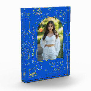 Blue Yellow Hand Drawn Graduation Photo Block
