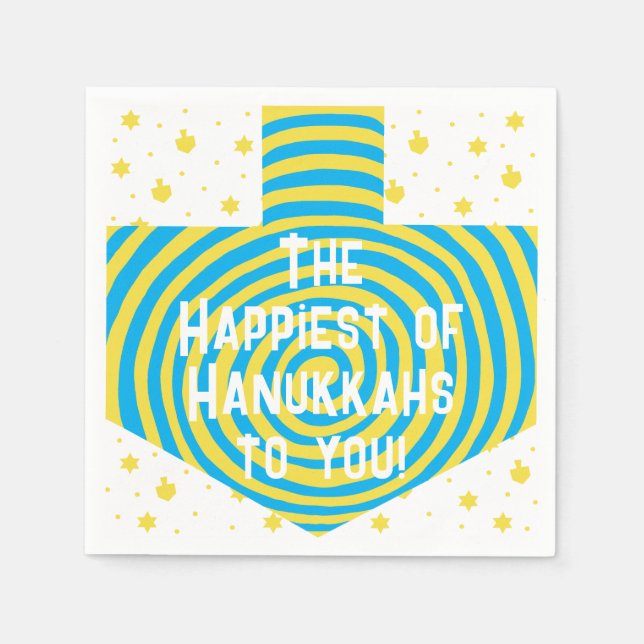 Blue Yellow Hanukkah Swirl Dreidel Napkin (Front)