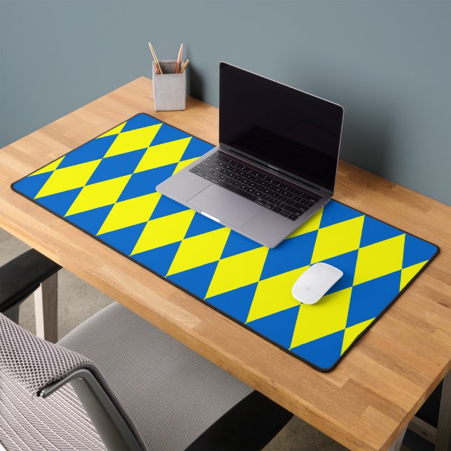 Blue Yellow Harlequin Checkered Design  Desk Mat (Creator Uploaded)