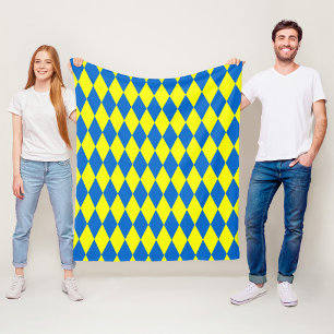Blue Yellow Harlequin Checkered Design Fleece Blanket