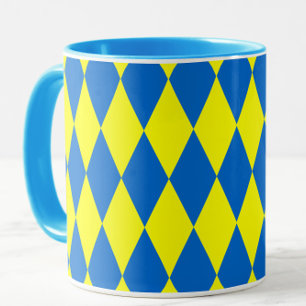 Blue Yellow Harlequin Checkered Design Mug