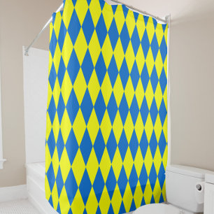 Blue Yellow Harlequin Checkered Design Shower Curtain