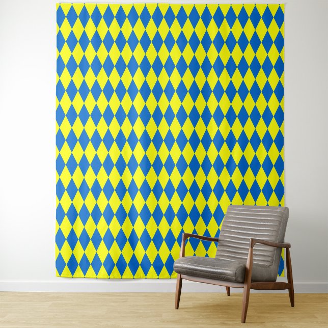 Blue Yellow Harlequin Checkered Design  Tapestry (Creator Uploaded)