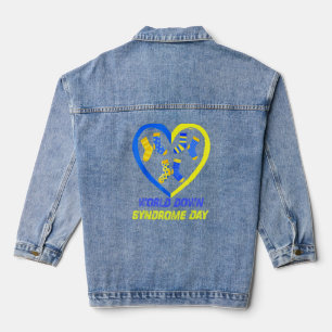 Blue Yellow Heart 21 World Down Syndrome Awareness Denim Jacket