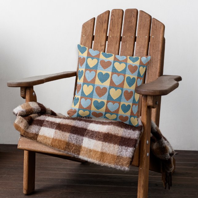 Blue Yellow Hearts Rustic Pattern Cushion (Creator Uploaded)