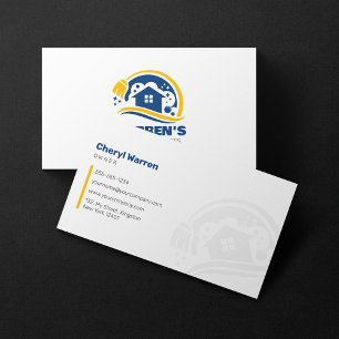 Blue Yellow House Cleaning Services Housekeeping Business Card