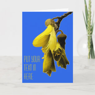 BLUE YELLOW KOWHAI FLOWER NZ KIWI CUSTOM GREETINGS CARD