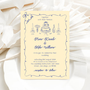 Blue Yellow la dolce vita Handwritting Wedding Invitation