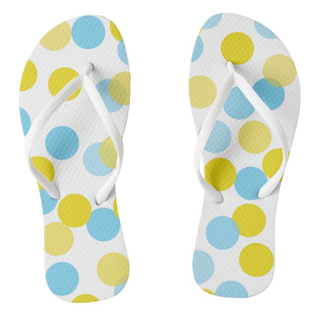 Blue & Yellow Large Bokeh Confetti Dots Pattern Jandals (Footbed)