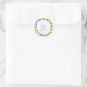 Blue Yellow Lavender Wildflower Wreath Classic Round Sticker