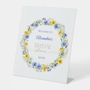 Blue Yellow Lavender Wildflower Wreath Pedestal Sign