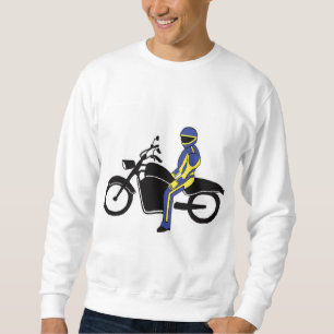 Blue & Yellow Leathers at a Motorcycle Race Sweatshirt