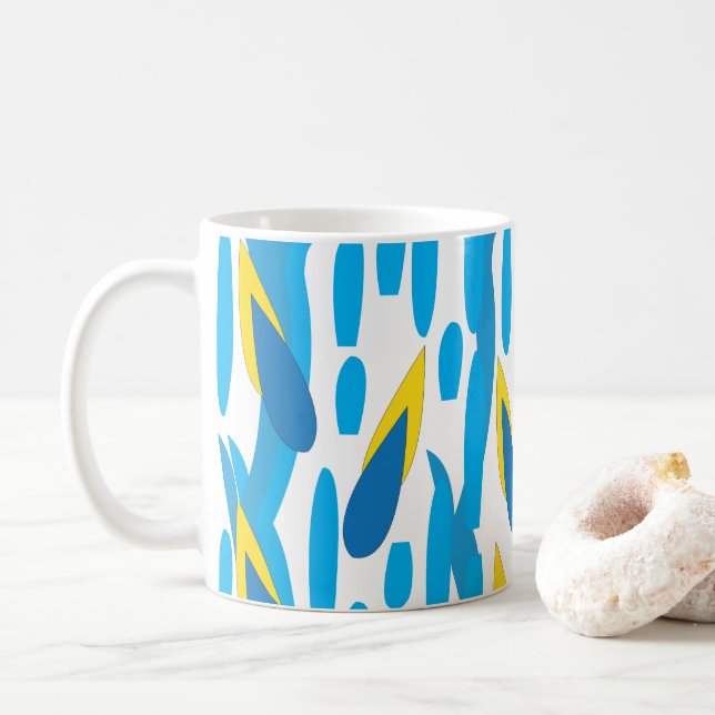 Blue Yellow Leaves Abstract Coffee Mug (With Donut)