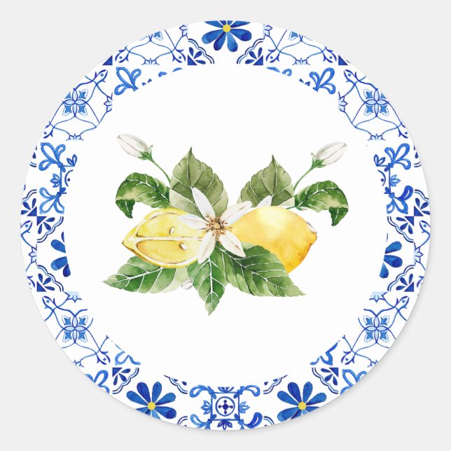 Blue Yellow Lemon Bridal Shower Envelope Seal (Front)