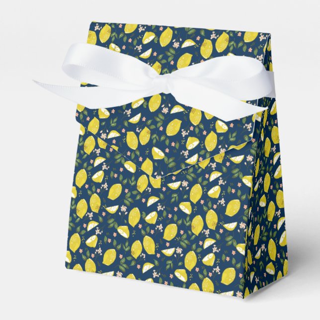 Blue yellow lemon fruit bright summer favour box (Front Side)
