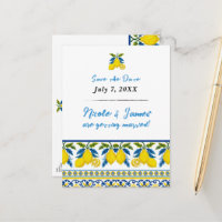 Blue Yellow Lemon Watercolor Mediterranean Wedding