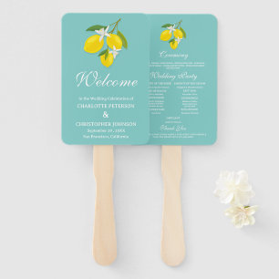 Blue & Yellow Lemon Wedding Program Hand Fan