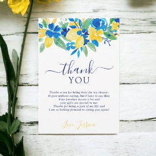Blue yellow lemons floral  bridal shower thank you invitation