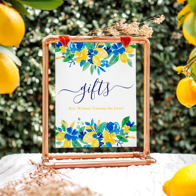 Blue yellow lemons floral gifts  bridal shower poster (Blue yellow lemons floral gifts bridal shower poster)