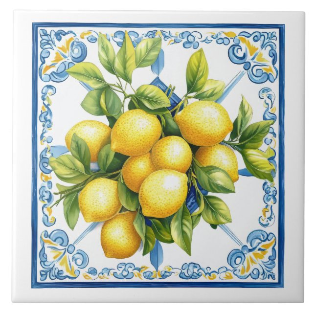 Blue Yellow Lemons Tile (Front)