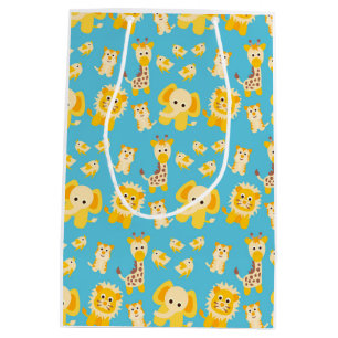 Blue Yellow Lions Elephants Safari animals Medium Gift Bag