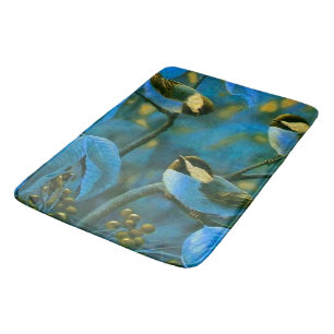 Blue yellow little birds  bath mat
