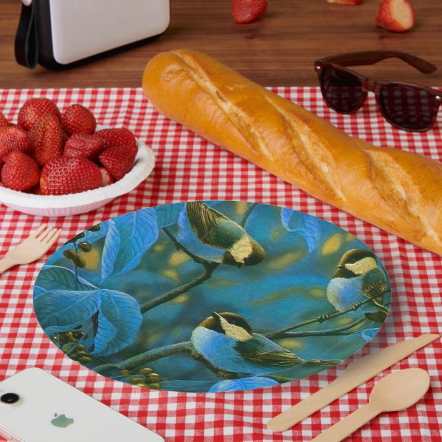 Blue yellow little birds     paper plate (Picnic)