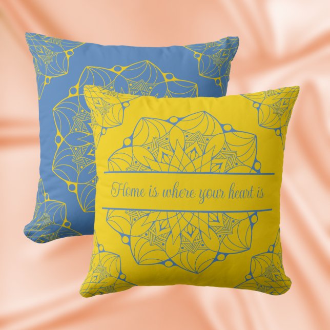 Blue & Yellow Mandala Personalised Throw Pillow (Creator Uploaded)