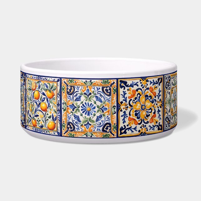 Blue & Yellow Mediterranean Floral Folk Art Tile (Left)
