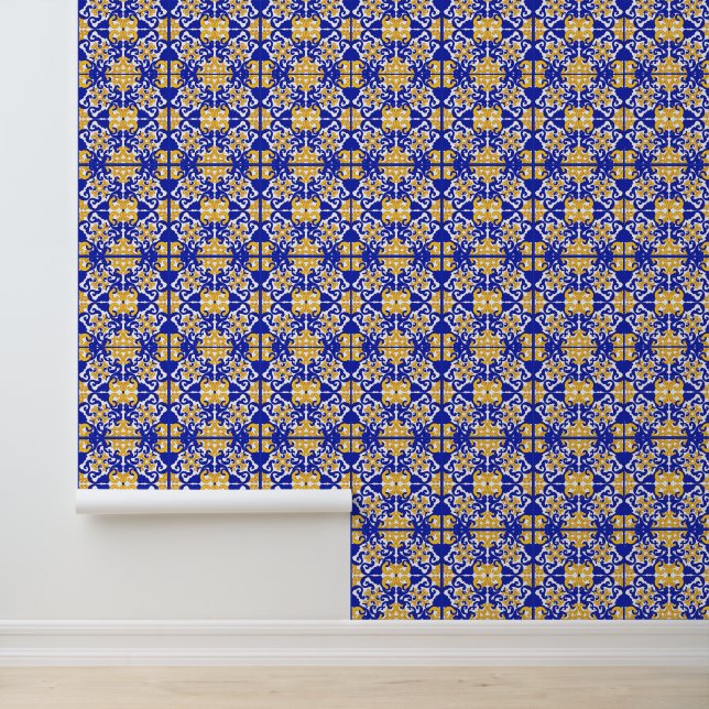 Blue Yellow Mediterranean Tile Peel and Stick Wall (Application)