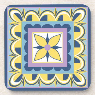 Blue & Yellow Mexican Talavera Tile Coaster