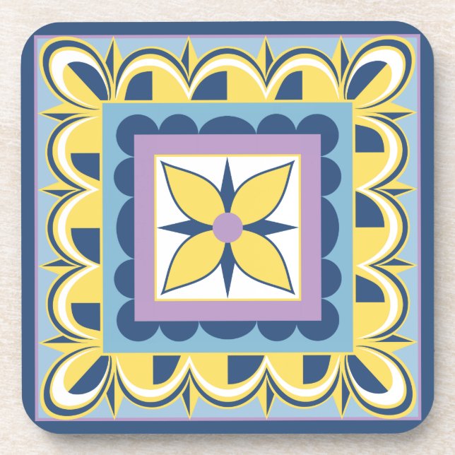 Blue & Yellow Mexican Talavera Tile Coaster (Front)