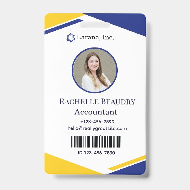 Blue & Yellow Modern Business ID Card Badge (Front)