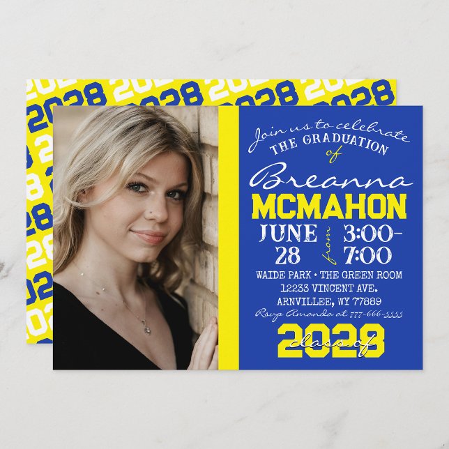 Blue & Yellow Modern Graduation Photo Invitation (Creator Uploaded)