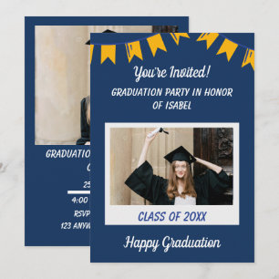 Blue Yellow Modern Photo Graduation Announcement 