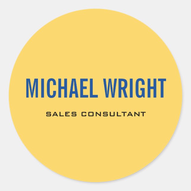 Blue Yellow Modern Plain Simple Minimalist Name Classic Round Sticker (Front)