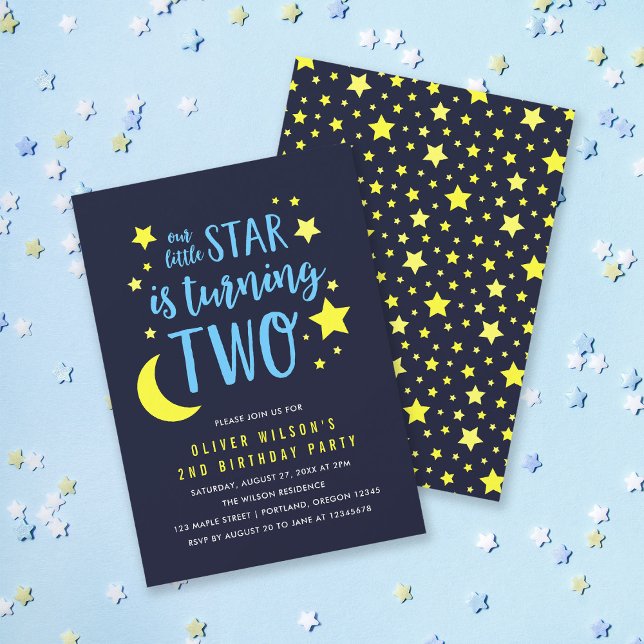 Blue Yellow Moon and Stars 2nd Birthday Invitation (Creator Uploaded)