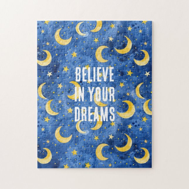 Blue Yellow Moons Stars Night Sky Jigsaw Puzzle (Vertical)