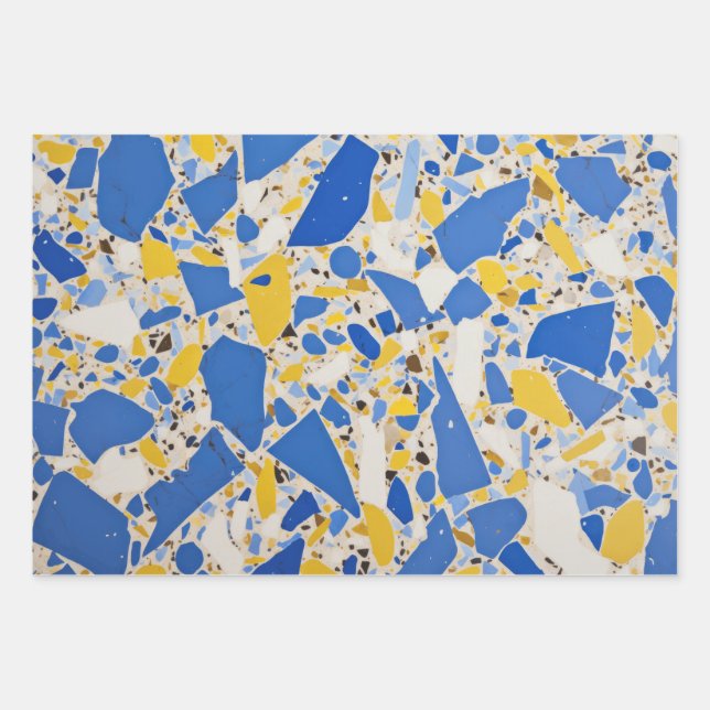 Blue & Yellow Mosaic Design Wrapping Paper Sheet (Front)
