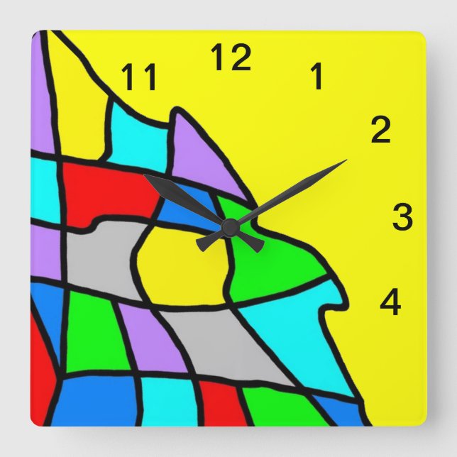 Blue Yellow Multicolor Mosaic  Square Wall Clock (Front)