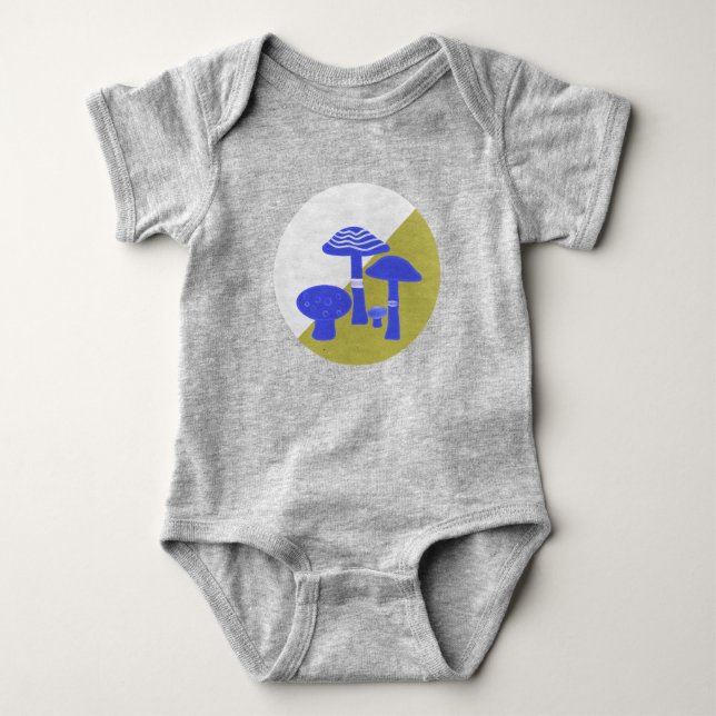 'Blue & Yellow Mushroom' Baby One Piece Baby Bodysuit (Front)