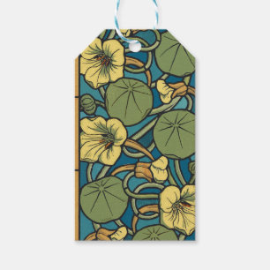 Blue Yellow Nasturtium Flower Nouveau Pattern Gift Tags